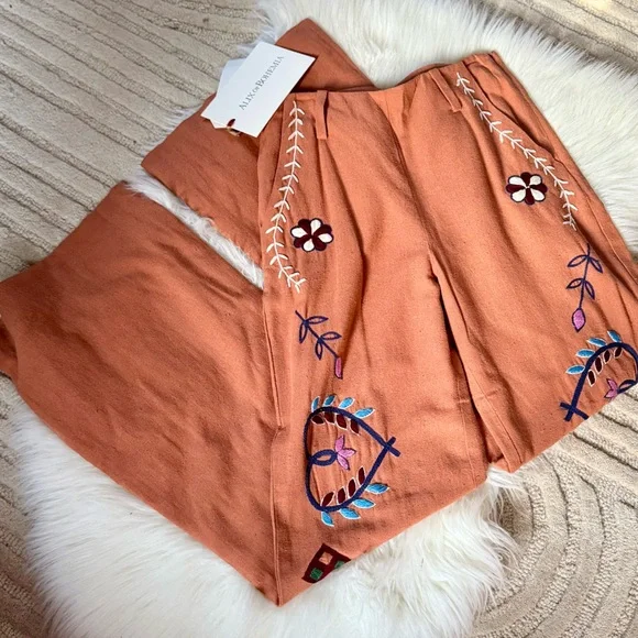 Alix of Bohemia *NEW* Charlie Sienna Poppy Embroidered Pant - Picture 8 of 16